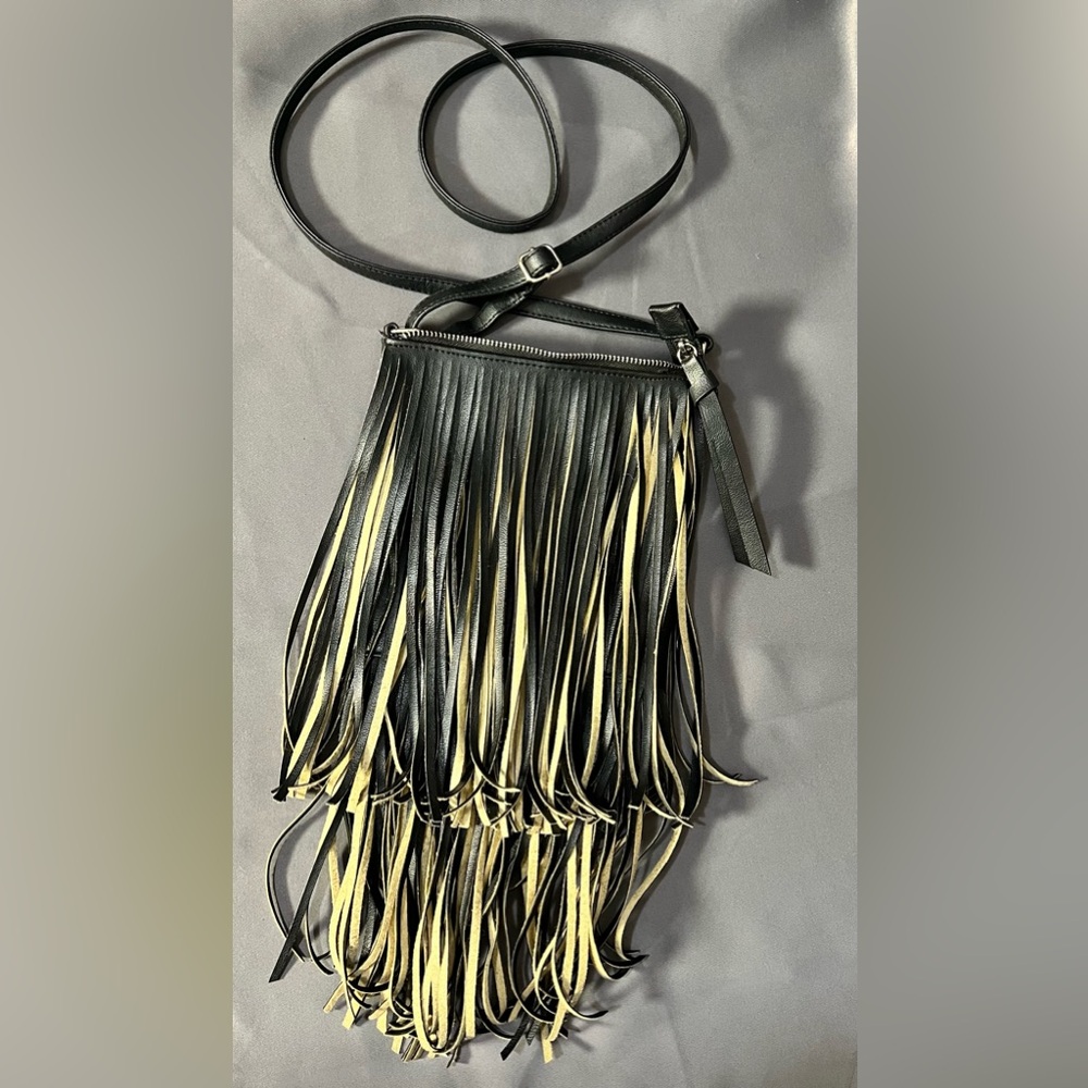 deb & dave Black Fringe Crossbody Bag